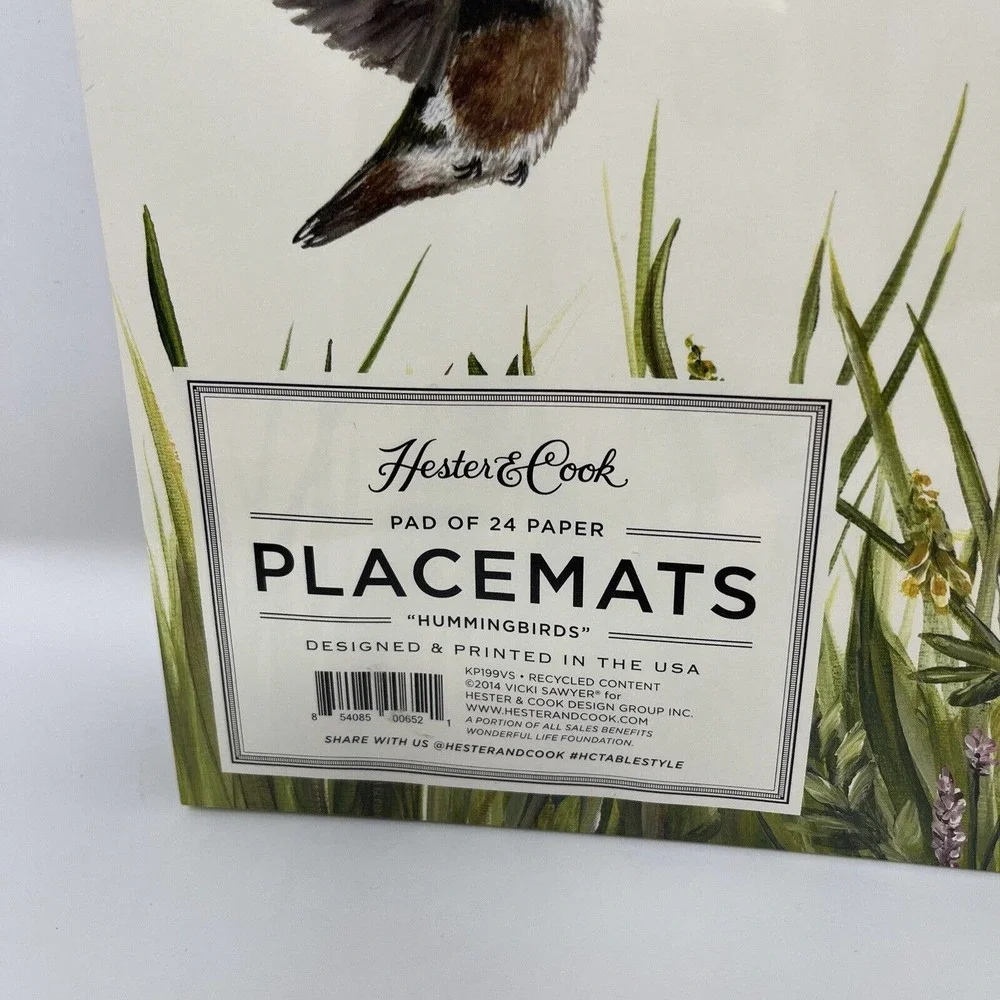 Hester & Cook Hummingbirds Pad of 24 Paper Placemats 18.5 x 12.5 Designed In USA